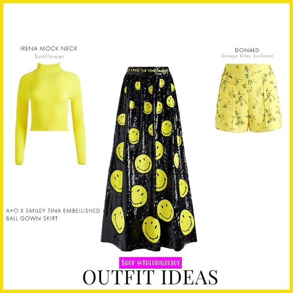 Alice + Olivia Tina Smiley Black Yellow Sequin Embellished Ball Gown Skirt - Picture 8 of 17